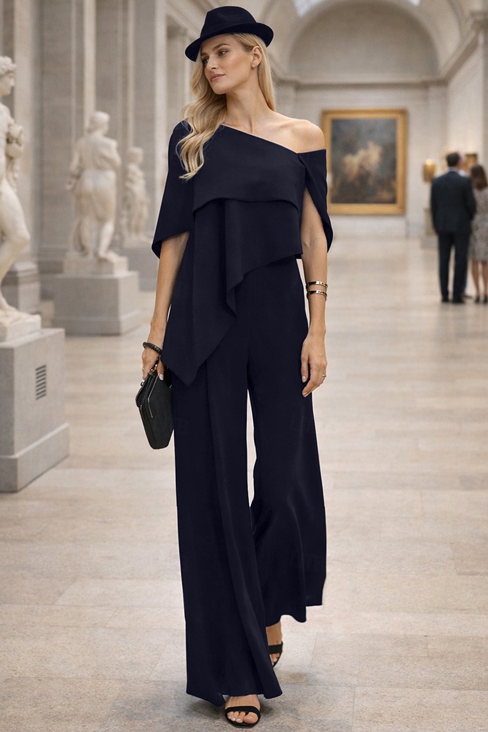 Jumpsuits Floor Length Mother of the Bride Dress Short Sleeve Off Shoulder Elegant Formal Wedding Guest Wedding Party Chiffon with Ruffles 2026 - $160.99 –P4