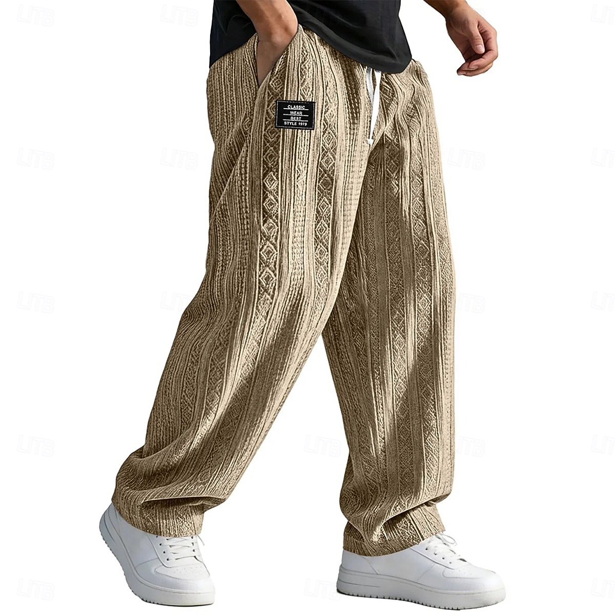 Per uomo Pantaloni Pantaloni Larghi Pantaloni casual Pantaloni testurizzati Jacquard Elastico in vita Gamba Dritta Semplice Traspirante Lunghezza intera Casuale Quotidiano All'aperto Vacanza Moda del 2026 a $25.99 –P4