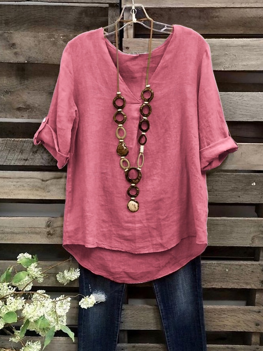 Pentru femei Bluză Cămașă din imitație de in Culoare solidă Stilat Casual Manșon Jumate Stil Nautic Topuri obișnuite Zilnic Albastru piscină Verde Deschis Roz Îmbujorat Trifoi Kaki Vară Primăvară 2026 - $22.99 –P2