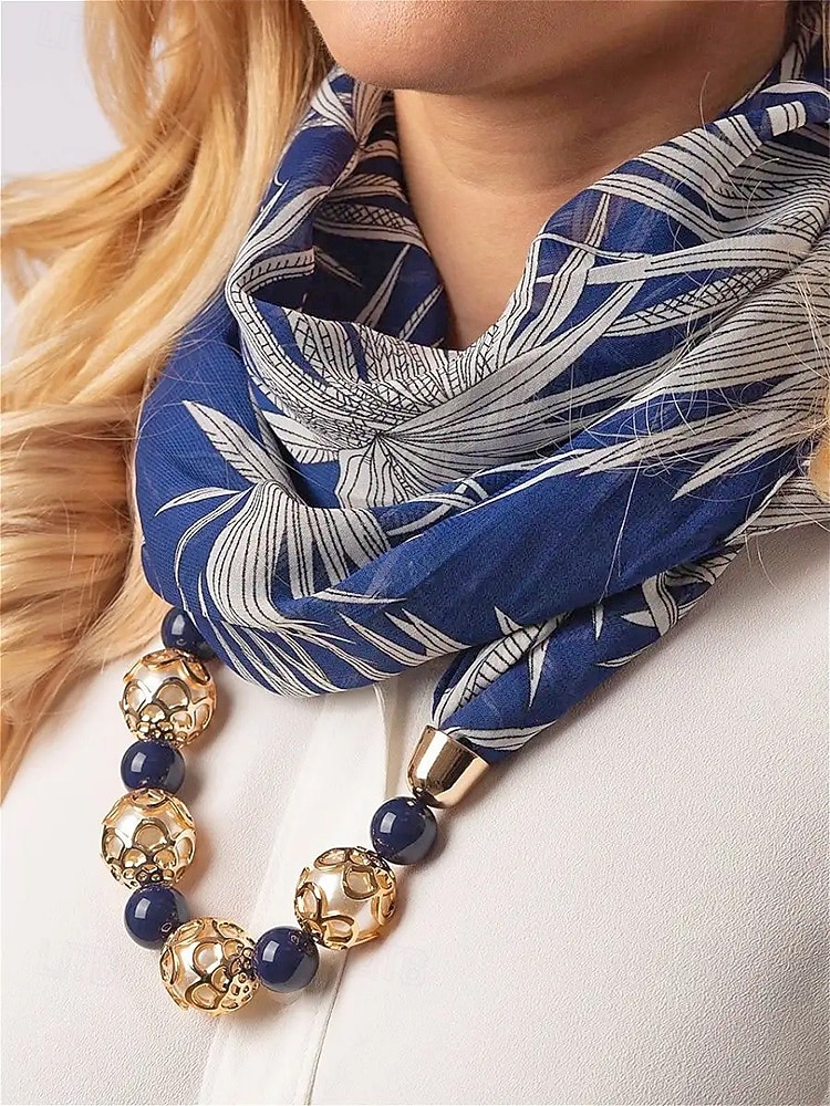 Damhalsband i bohemisk chiffong, mjuk polyesterhalsduk med blommönster och pärlhänge, lätt modeaccessoar för kvinnor, perfekt för vardagskläder, semester och resor. 2026 - $11.99 –P6