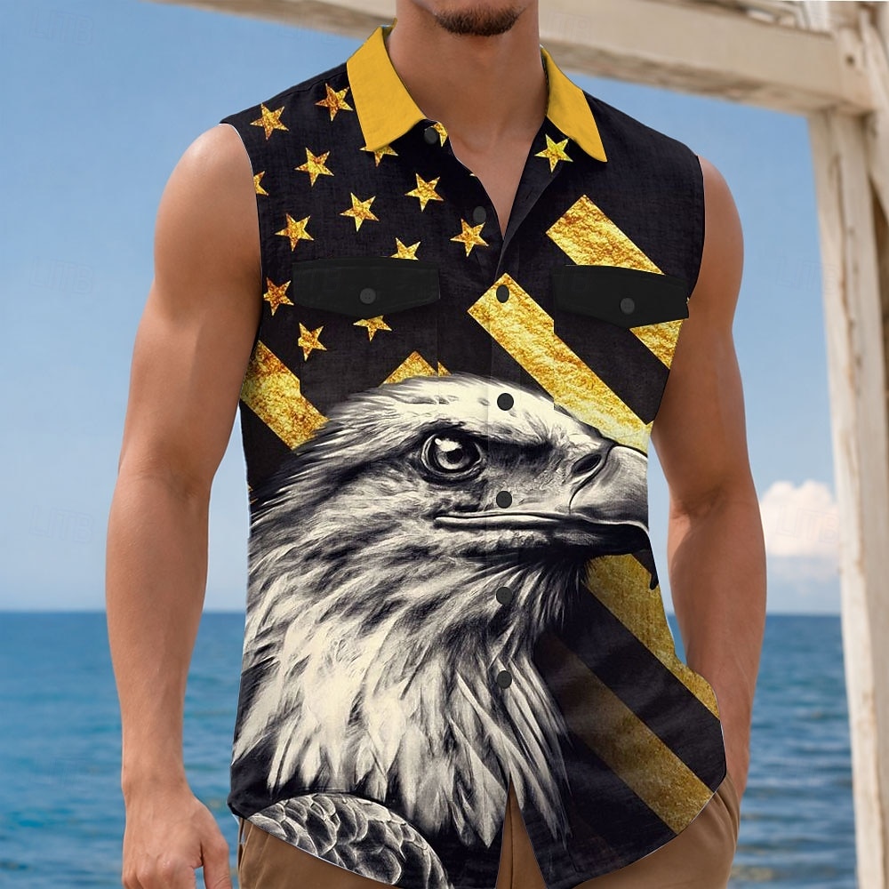 Per uomo 4 luglio, 250° anniversario degli Stati Uniti Bandiera degli Stati Uniti Patriottico Camicia Camicia con Bottoni Maglietta senza maniche Senza Maniche Moda Casual Ferie Estate Primavera del 2026 a $25.99 –P4