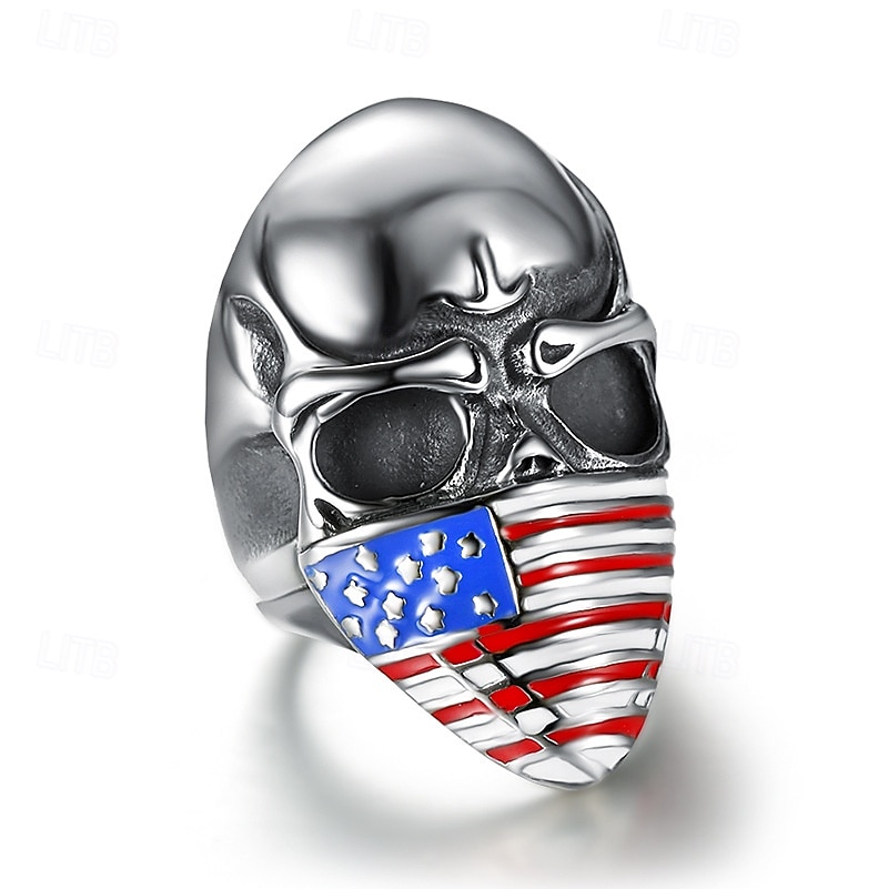 anello personalizzato con testa di teschio, bandiera nazionale, anello in acciaio al titanio, maschera con bandiera americana, testa di fantasma, anello da uomo del 2026 a $12.99 –P5