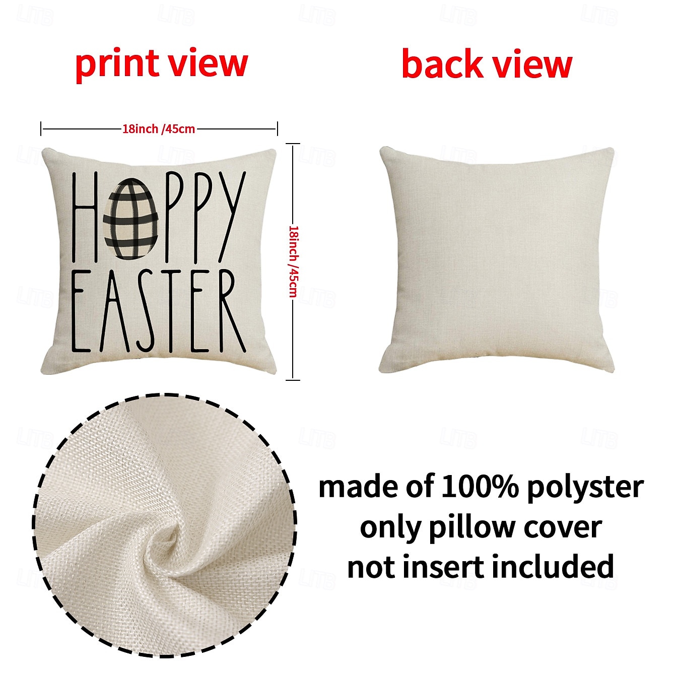 Sada 4 velikonočních povlaků na polštáře s potiskem písmen, povlaky na polštáře, jarní sváteční dekorativní povlaky na polštáře na pohovku 2026 - $17.99 –P2