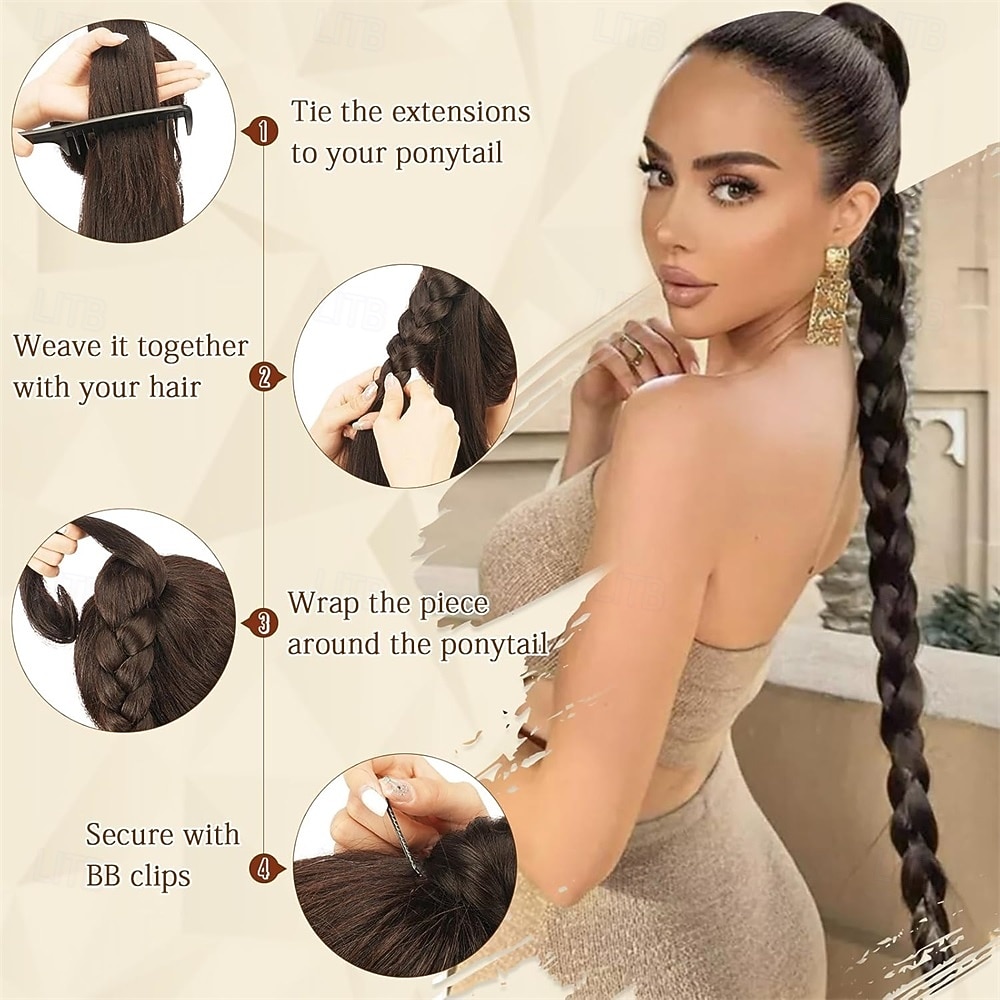 Long Braid Ponytail Extension with Hair Tie Straight Sleek Wrap Around Hair Extensions Braid Pony Tail Fluffy Soft Synthetic Hairpieces for Women Daily Wear,26 inch-Light Blonde Mix Platinum 26 Inch 2026 - $13.99 –P4