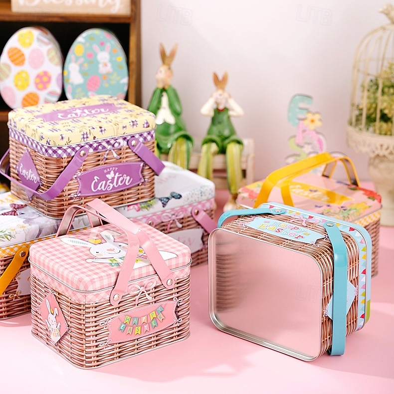 Easter Bunny Tin Carry Basket, Colorful Metal Rabbit Storage Box with Handle, Creative Easter Decoration Treat Gift Container 2026 - $14.99 –P9