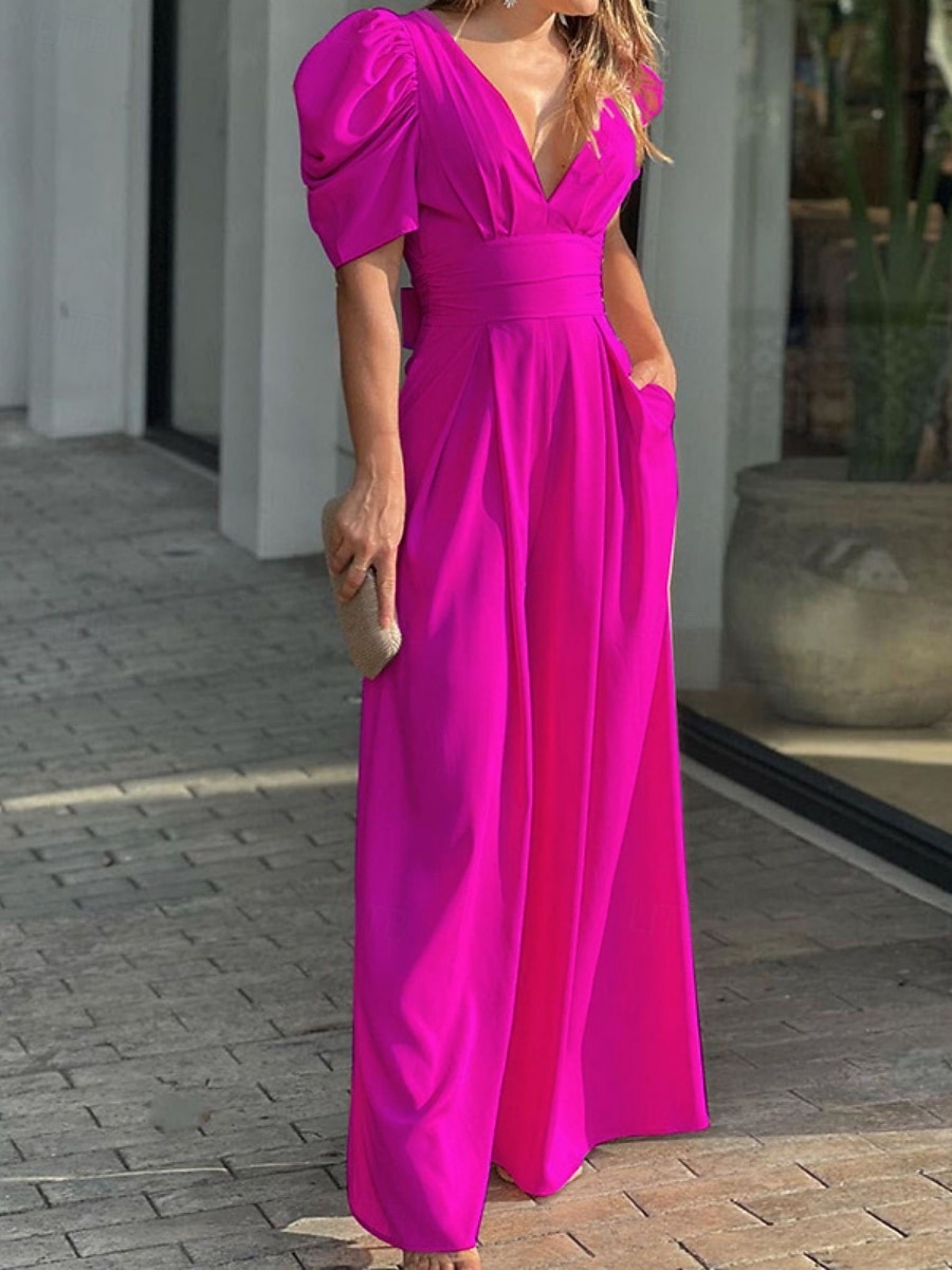 Naisten Normaali Haalarit Tyylikäs Yhtenäinen väri Lyhythihainen Leveä reisi V kaula-aukko Päivittäin Loma Normaali Musta Keltainen Vaalean vihreä Kesä 2026 - $25.99 –P2