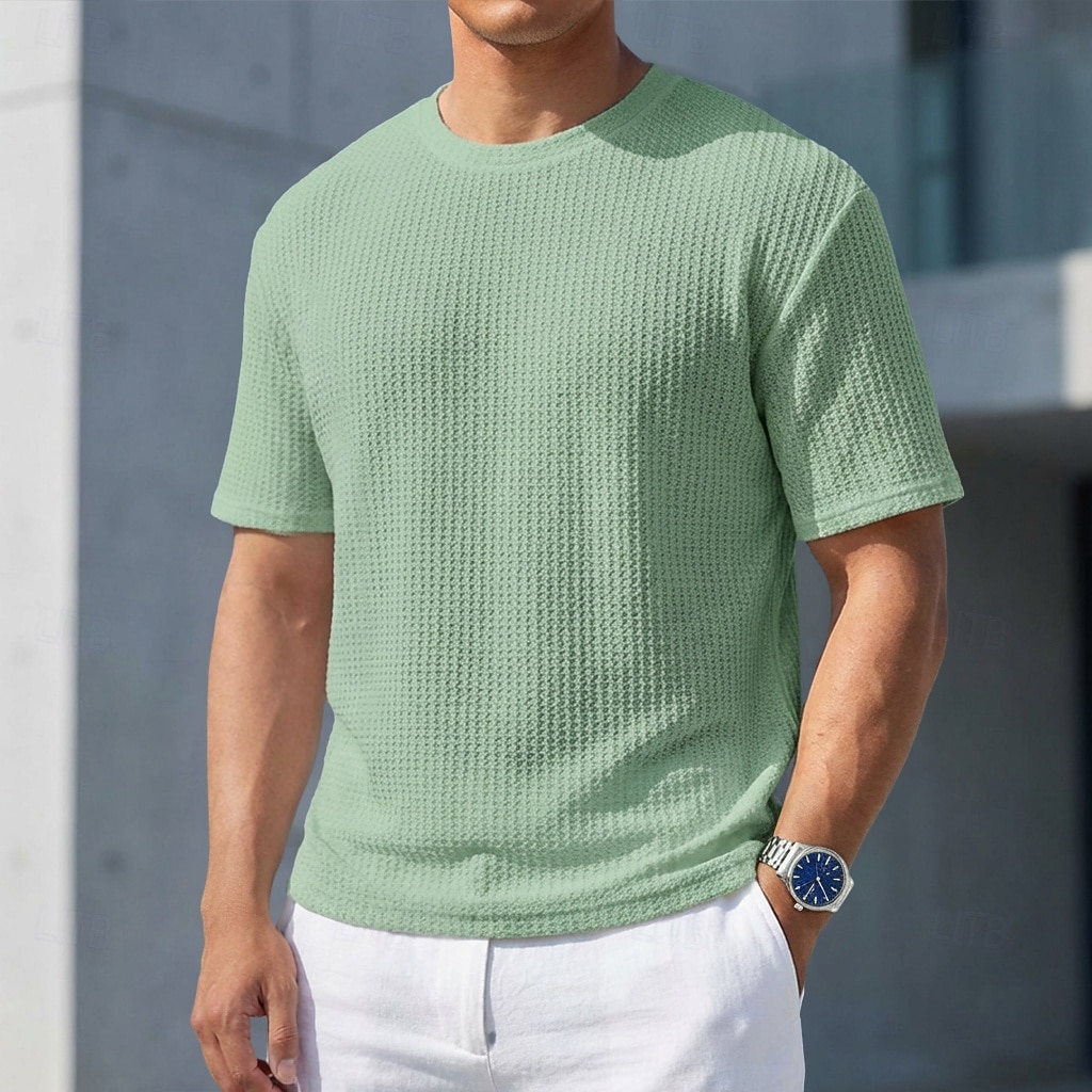 Miesten T-paita Lihaspaita Ribbineulos T-paita Lyhythihainen Lyhyt hiha Tiukka pyöreä kaula-aukko Kesä Tavallinen Pintakäsitelty Pit Strip Muoti Suunnittelija Perus Crewneck Kausaliteetti Loma Katu 2026 - $21.99 –P1