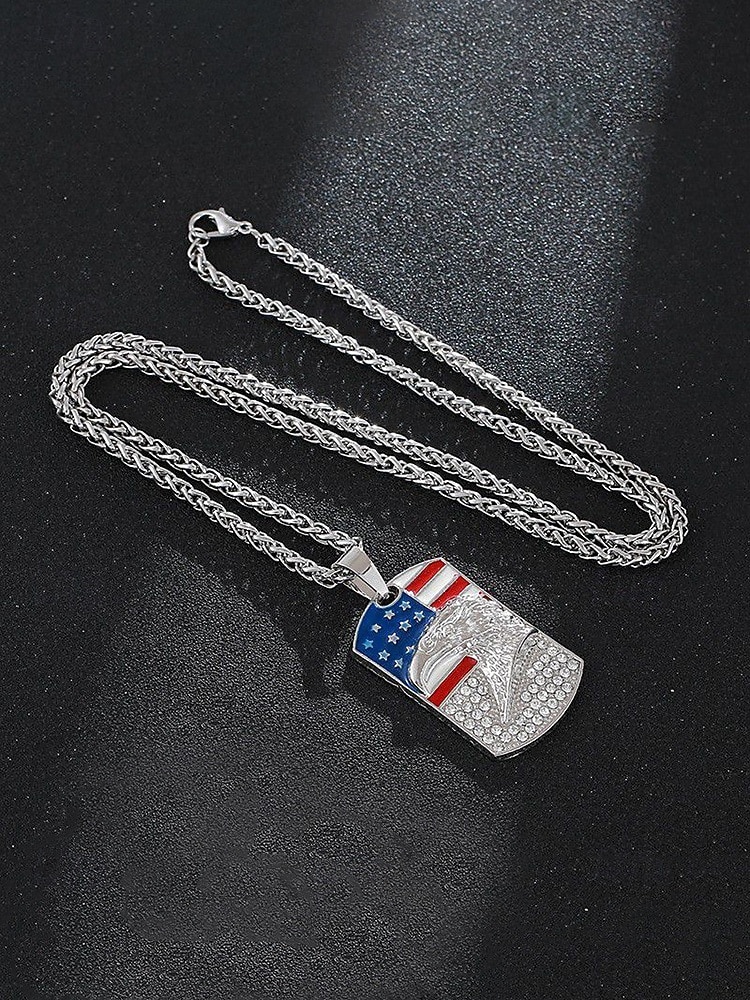 שרשרת תליון סגסוגת לגברים עם דגל ארה"ב ונשר, זמינה בזהב וכסף, מושלמת לציון 250 שנה לארה"ב, יום העצמאות וללבוש יומיומי 2026 - $14.99 –P10