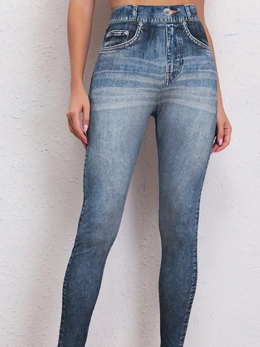 Women's Jeans Leggings Jeggings Vacation Streetwear Casual Full Length Medium Waist Plain Pocket Elastic Waistband Comfy Comfort High Elasticity Daily Home Outdoor Blue Sapphire Blue Ocean Blue Grey 2026 - $13.99 –P7