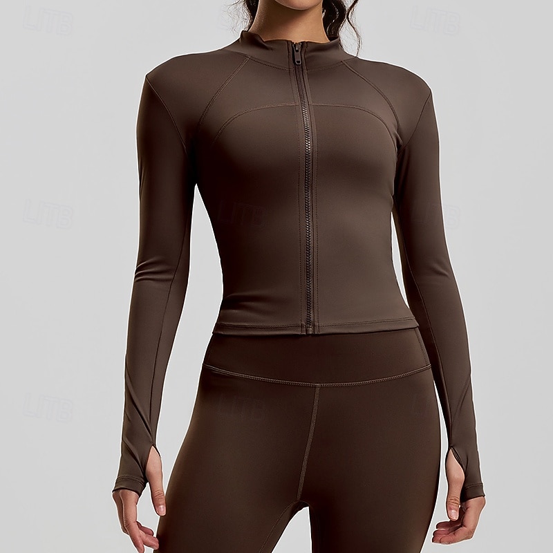 Per donna Tinta unita Giaccia da corsa Giacca da esterno Giacca sportiva Estate Primavera Autunno Cerniera completa Snello Manica Lunga Asciugatura Rapida Leggero Elastico Traspirante Palestra Corsa del 2026 a $20.99 –P15