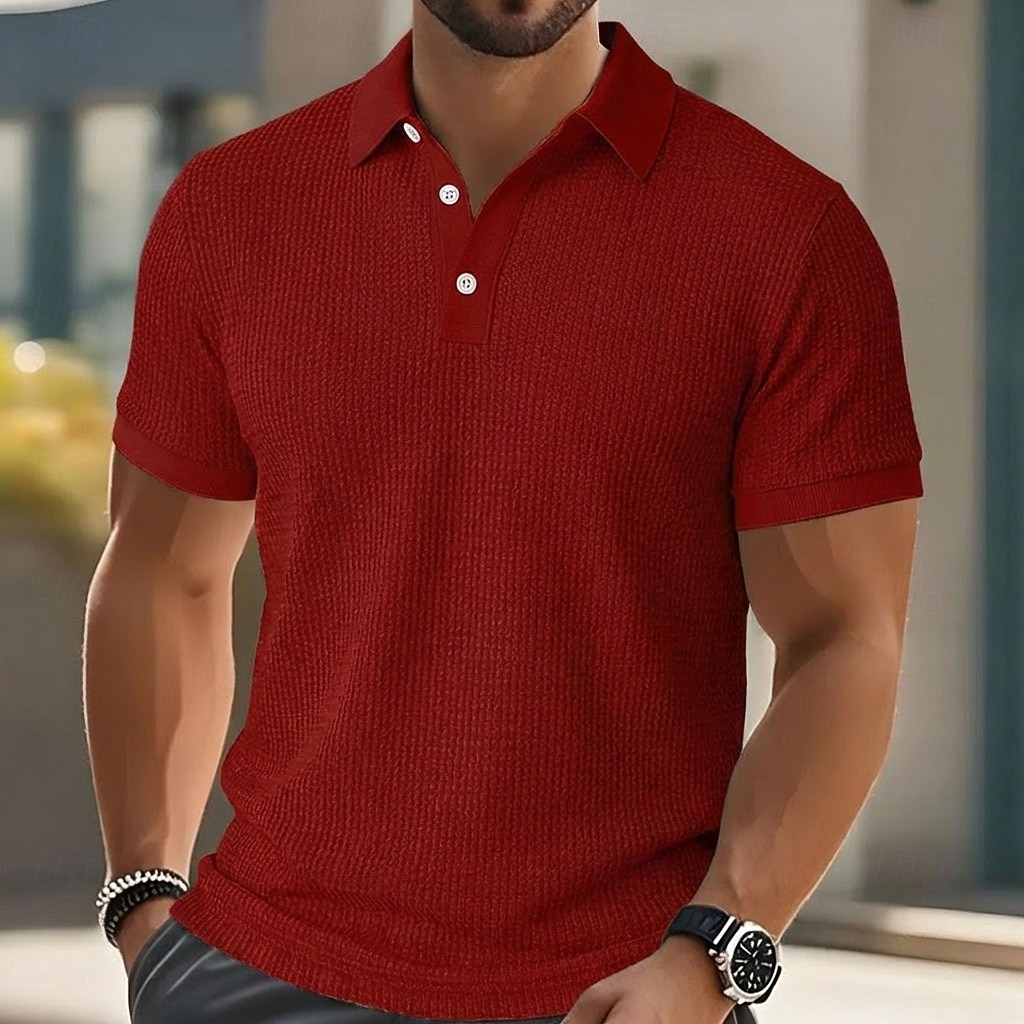 Bărbați Tricouri polo Waffle Texturat Casual Concediu Rever Guler polo cu nervuri Manșon scurt Modă De Bază Simplu Texturat Nasturi Moale Vară Primăvară Fit regulat Galben Verde mentă Trifoi Kaki Gri 2026 - $22.99 –P13