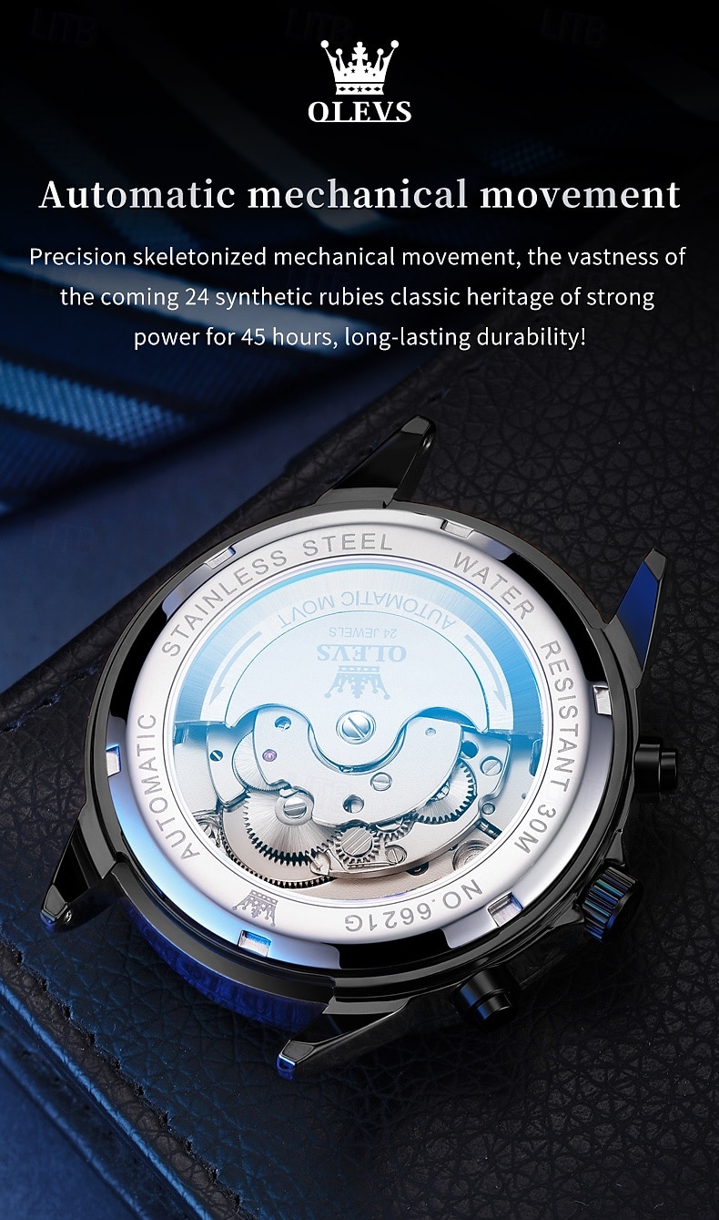 Ανδρικό ρολόι Olevs 6621, αυτόματο μηχανικό επαγγελματικό ρολόι, αδιάβροχο, φωτεινό, αέναο ημερολόγιο, φάση σελήνης, ρολόγια από ανοξείδωτο ατσάλι 2026 - $104.99 –P4