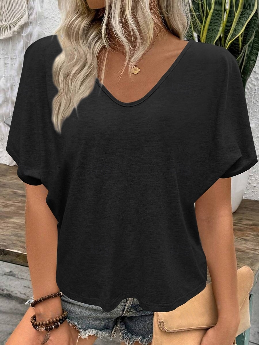 Γυναικεία Πουκάμισο Μπλούζα Σκέτο Στυλάτο Κλασσικό Μοντέρνα Κοντομάνικο Λαιμόκοψη V Κανονικά μπλουζάκια Καθημερινά Αργίες Εξόδου Θαλασσί Μαύρο Λευκό Κίτρινο Ανθισμένο Ροζ Καλοκαίρι Άνοιξη 2026 - $19.99 –P3