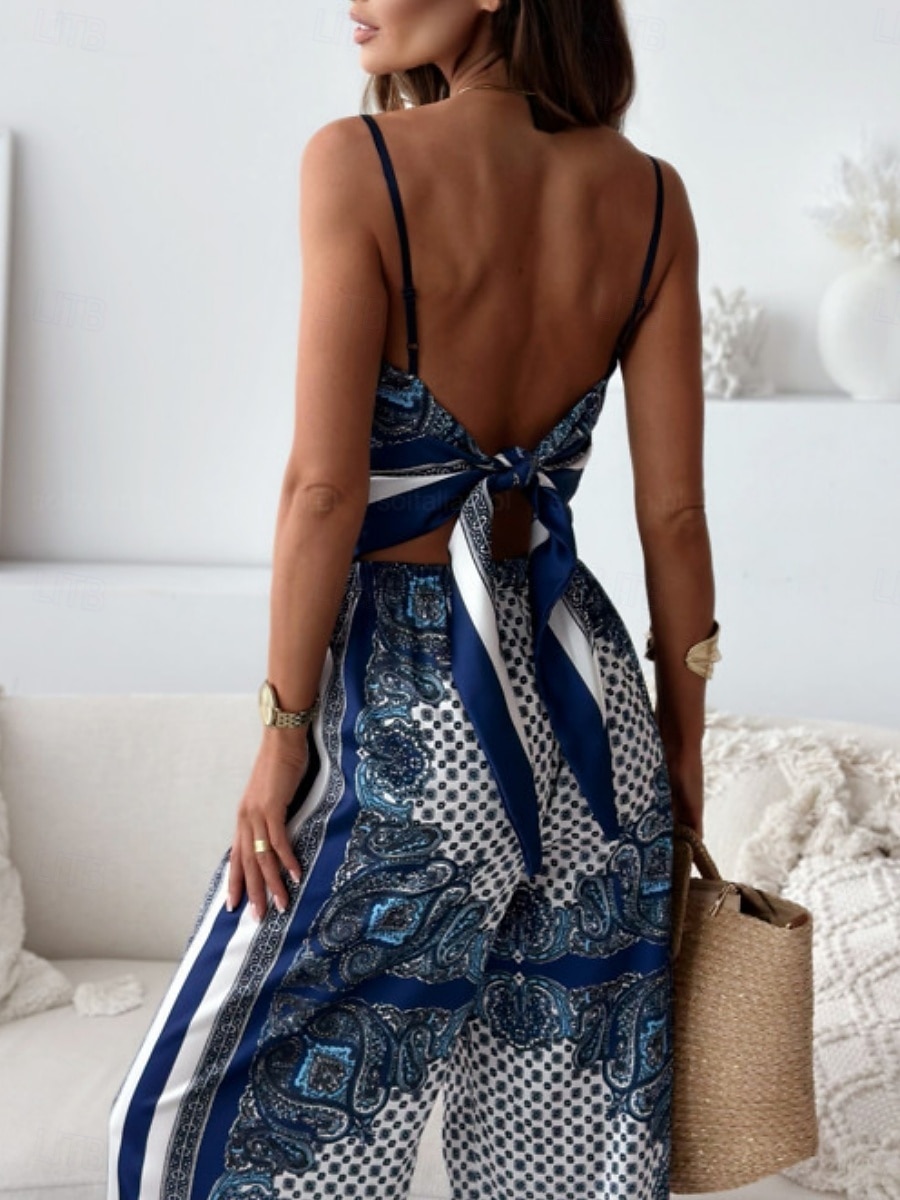 Damen Trägertop Hosen-Sets Bolero-Oberteil Ärmellos Träger Geometrisch Bohemien Mode Streetwear Lässig Täglich Outdoor Blau Beige Sommer Normale Passform 2026 - $43.99 –P8