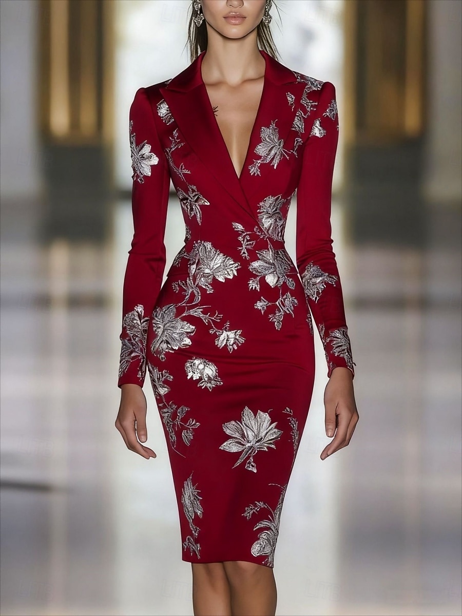 Women's Mini Dress Bodycon Dress Work Dresses Semi Formal Office Regular Fit Floral Long Sleeve Shirt Collar Black Wine Navy Blue Sky Blue Summer Spring 2026 - $37.99 –P5