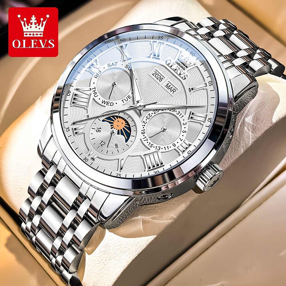 2026年 OLEVS 男性 機械式時計 クリエイティブ 贅沢 ファッション ビジネス スケルトン 自動巻き トゥールビヨン ムーンフェイズ表示 ステンレス レザー 腕時計  コレクション – $105.99 –P3