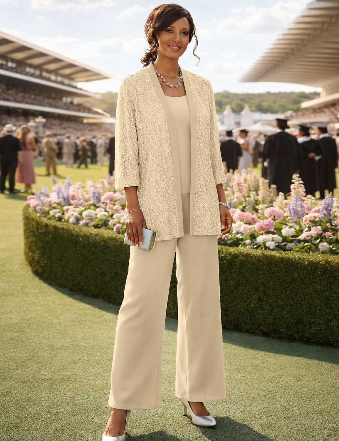 Dreiteilig Knöchellänge Brautmutterkleid Dreiviertelarm Rundausschnitt Party Glanz & Glamour Hochzeitsgast Hochzeitsfeier Familientreffen Chiffon Spitze mit Paillette Einfarbig 2026 - $164.99 –P3