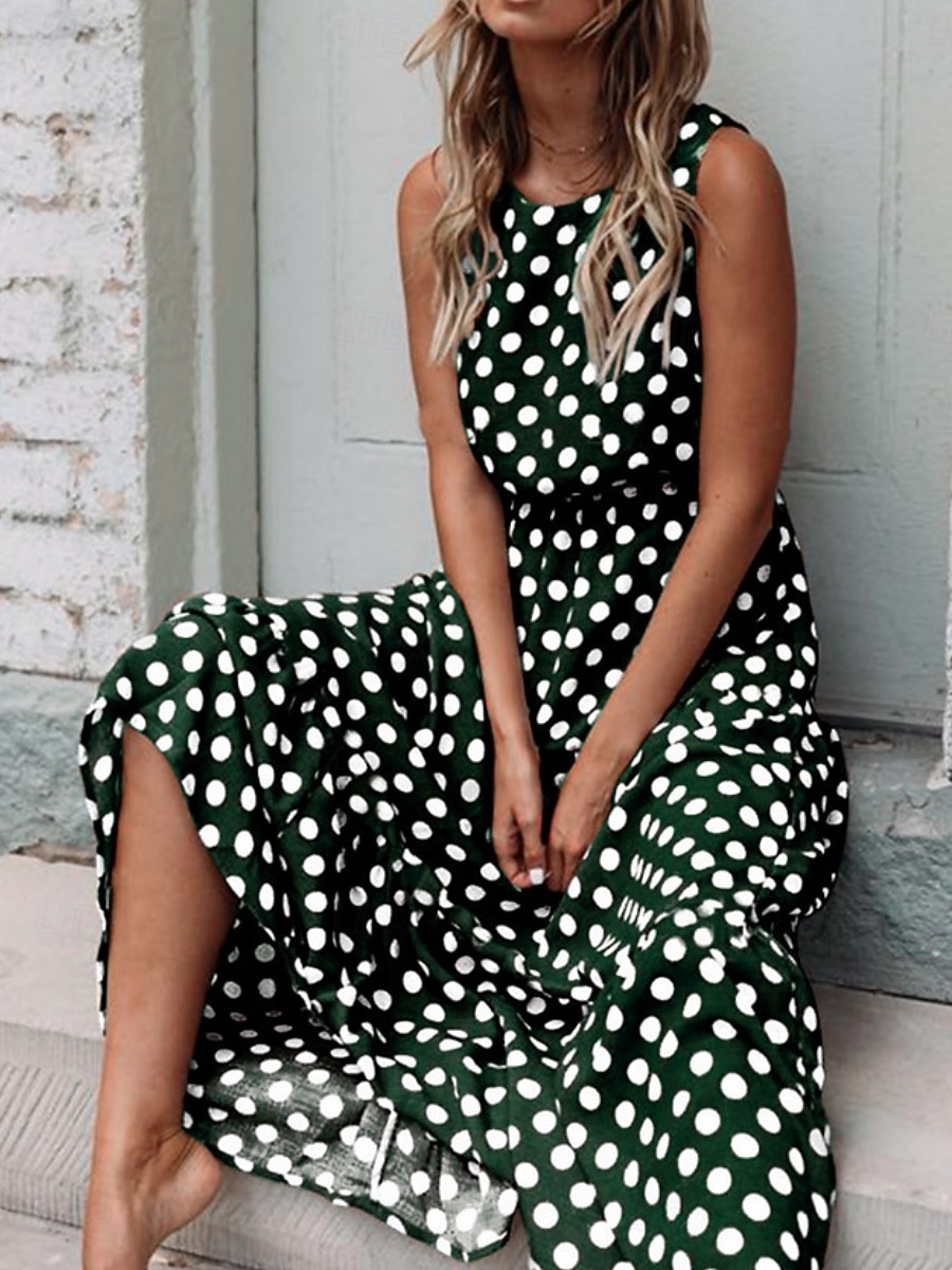 Per donna Abito maxi Abito a trapezio Vacanza Casual All'aperto Uscire Vestibilità regolare A Pois Senza Maniche Girocollo Nero Giallo Blu marino Verde Estate Primavera del 2026 a $8.99 –P2