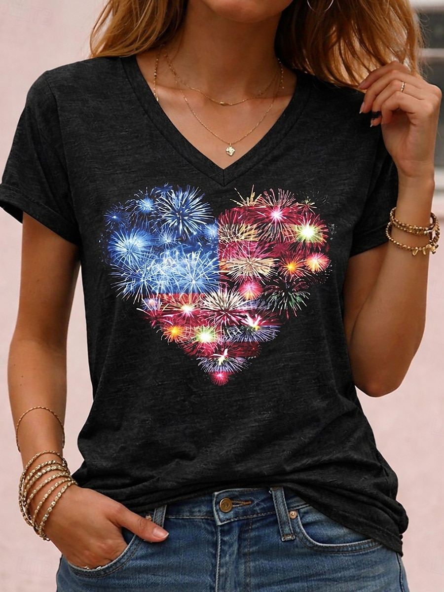 Ziua Independenței Americane Pentru femei Tricou Imprimeu Grafic Steag Epocă Stilat Clasic Manșon scurt În V Topuri obișnuite Zilnic Albastru piscină Negru Alb Roșu-aprins Vară Primăvară 2026 - $21.99 –P3