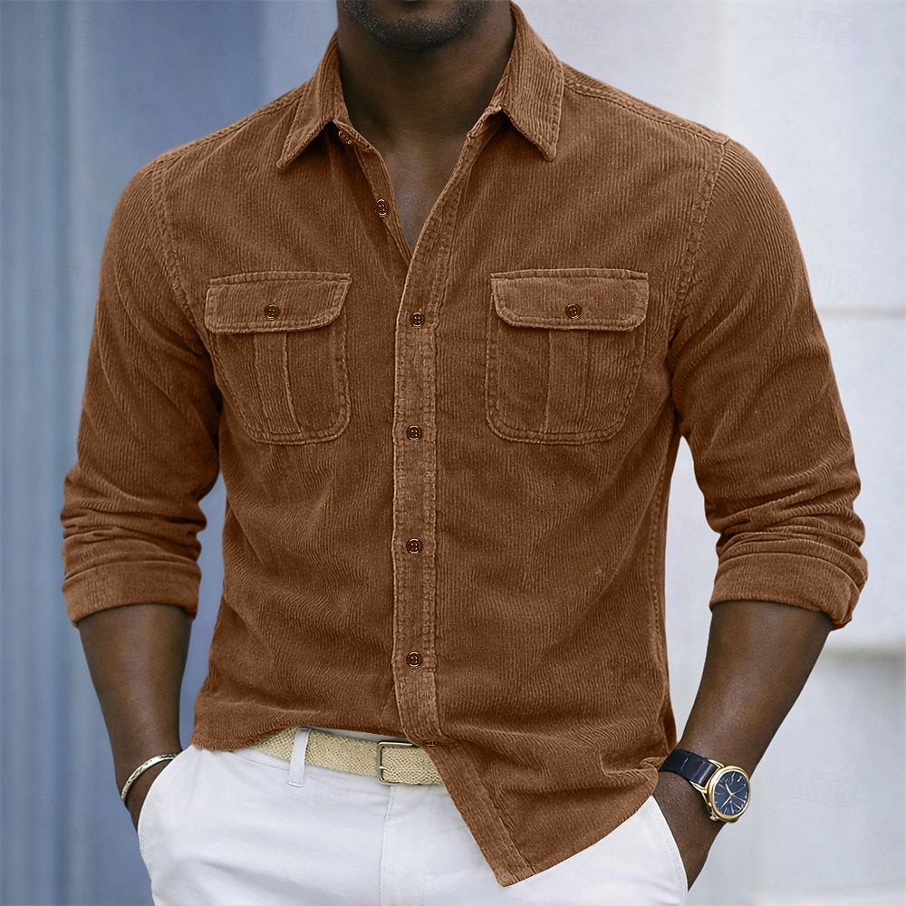 Homens Camisa Social Textura Camisa casual Camisas de trabalho Camiseta de Veludo Azul Marinha Azul Manga Longa Tecido Colarinho de Camisa Casual Diário Bolso frontal Roupa Elegante Moda Roupa de rua de 2026 por $29.99 –P6