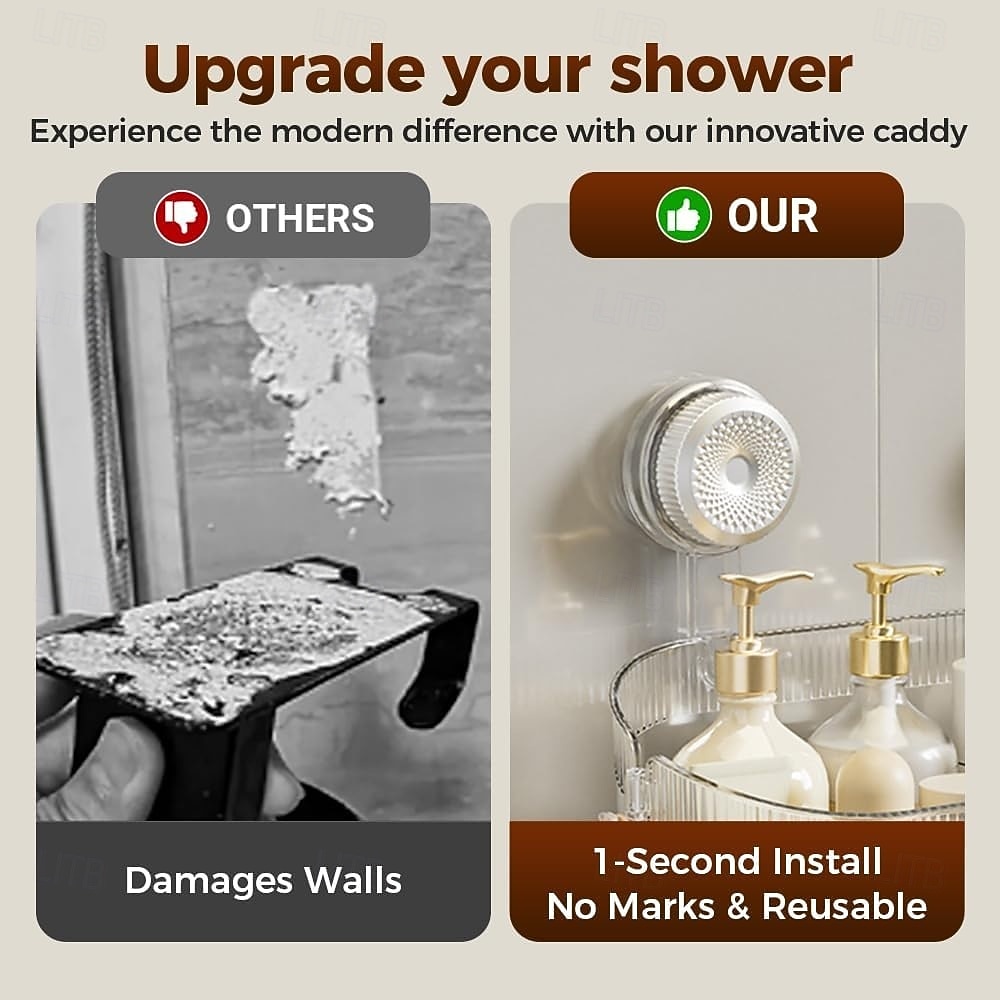2026年 ドリル不要の浴室用吸盤収納ボックス、2026アップグレード取り外し可能な浴室用吊り下げ式吸盤収納ボックス、家庭用波形吸盤収納ホルダー、浴室用シャワーキャディ  コレクション – $16.99 –P10