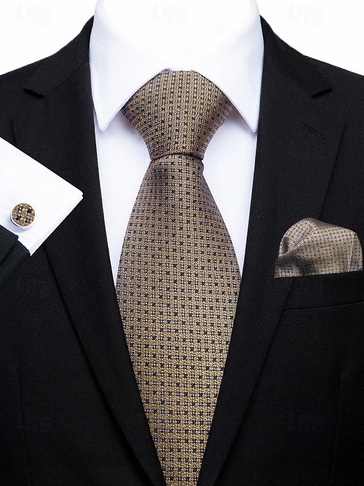 2026年 男性用フォーマルネクタイセット、ポケットチーフとカフスボタン付き - 結婚式、ビジネスパーティー、ガライベントに最適な高級ポリエステルチェック柄ネクタイ - スタイリッシュな花婿の付添人用スーツアクセサリー（複数色）  コレクション – $11.99 –P13