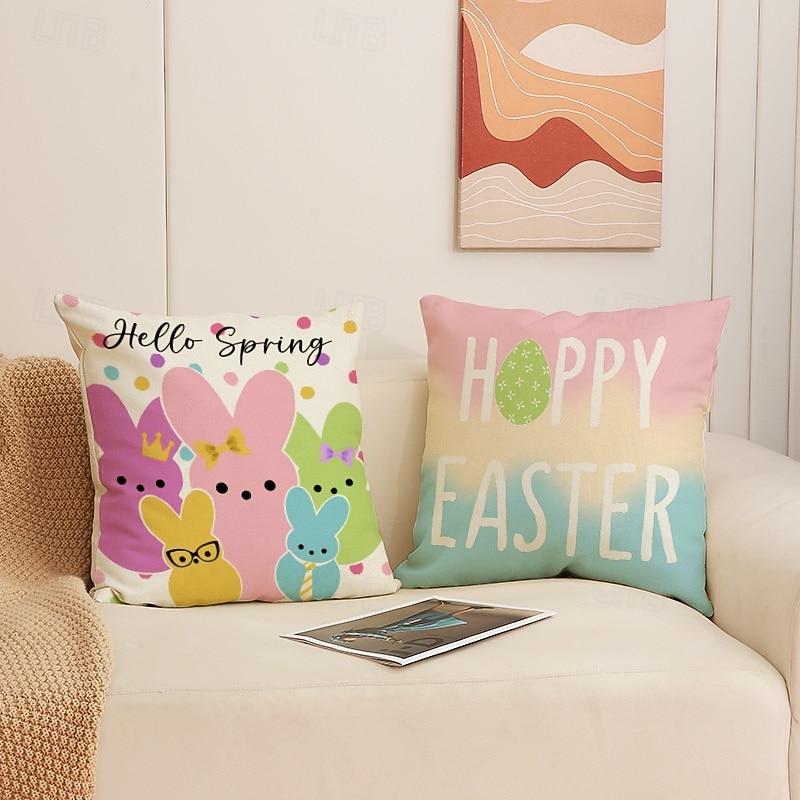Set of 4 Easter Bunny Egg Pillow Covers Set Linen Throw Pillow Covers Spring Holiday Decorative Cushion Covers 2026 - $17.99 –P2