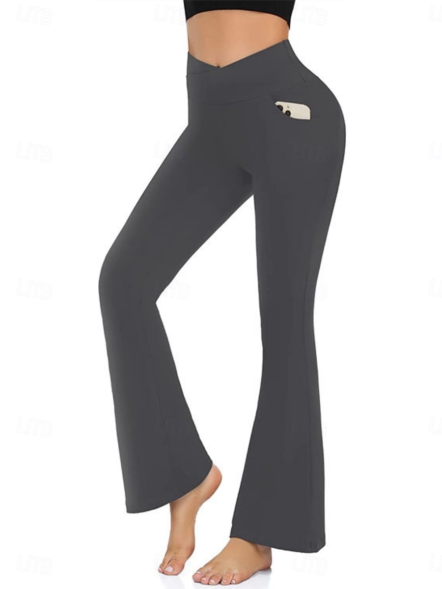 Femmes Pantalons Pantalon décontracté leggings évasés Vacances Mode Streetwear Longueur complète Taille haute Uni Avec Poches Taille Élastique Confortable Élastique Quotidien Yoga Sport & Loisir Noir de 2026 ? $14.99 –P7