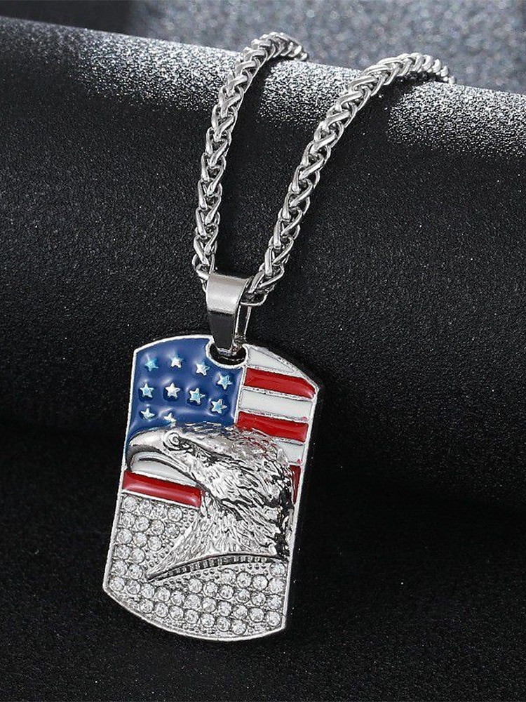 שרשרת תליון סגסוגת לגברים עם דגל ארה"ב ונשר, זמינה בזהב וכסף, מושלמת לציון 250 שנה לארה"ב, יום העצמאות וללבוש יומיומי 2026 - $14.99 –P11