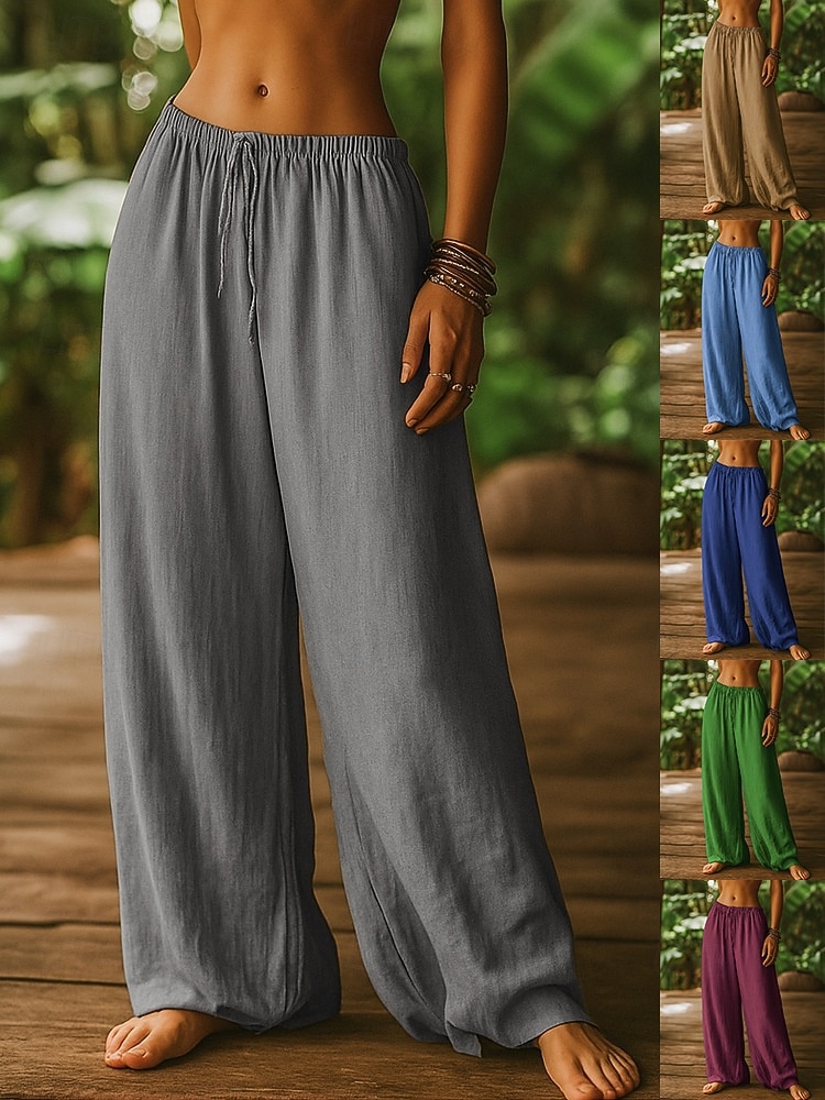 Per donna Gamba larga Chinos Pantaloni Estivi Pantaloni Vacanza Essenziale Casual Lunghezza intera Vita Alta Semplice Tasca Fascia Elastica Comodo Comodità Morbido Micro-elastico Quotidiano del 2026 a $22.99 –P1