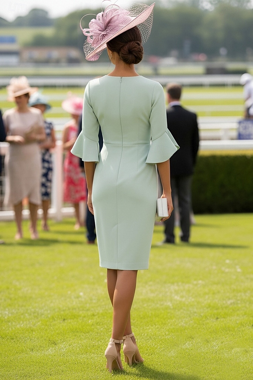 Kleid Knielang Derby-Kleid Brautmutterkleid Halbarm V Ausschnitt Elegant Kentucky Derby Stretchstoff mit Falten Gerafft Drapierung 2026 - $137.99 –P2