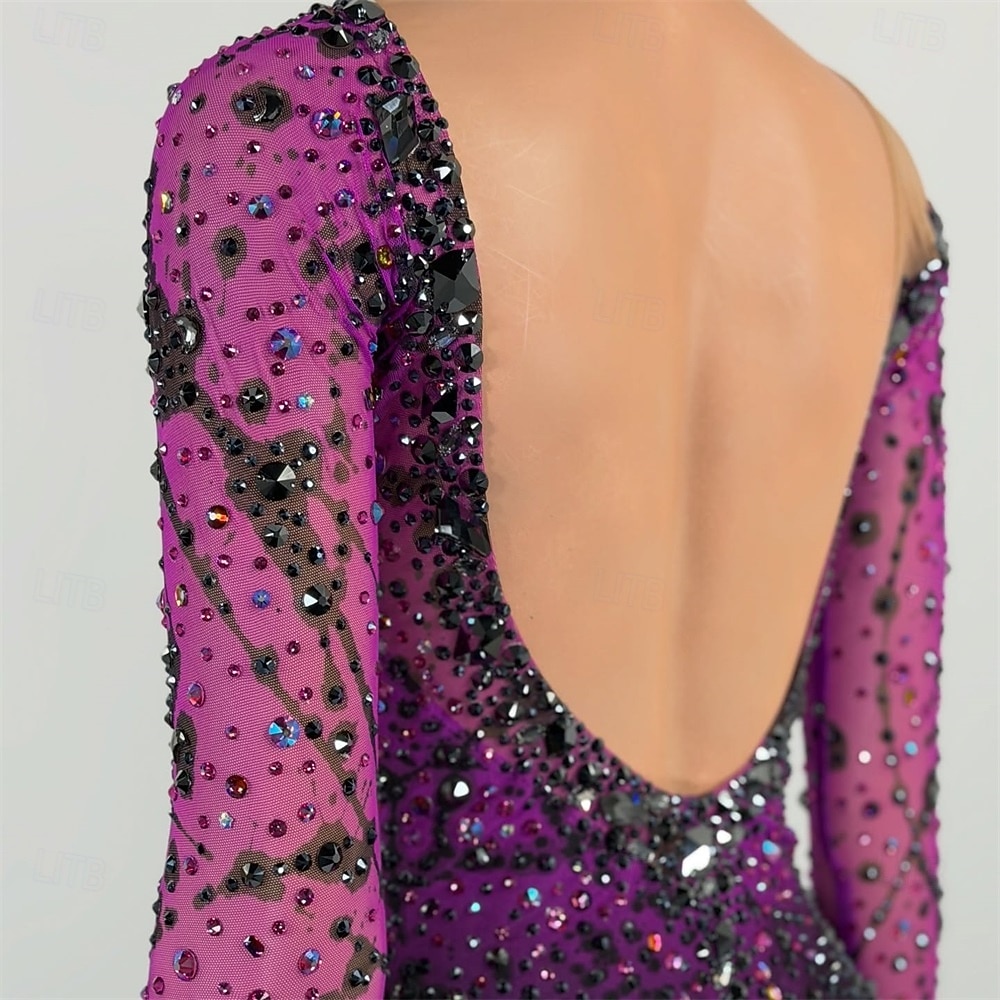 Abito da pattinaggio artistico Per donna Pattinaggio sul ghiaccio Vestito Lilla Patchwork Schiena aperta Elasticizzato Allenamento Competizione Vestiti da pattinaggio sul ghiaccio Classico Cristallo del 2026 a $378.79 –P6