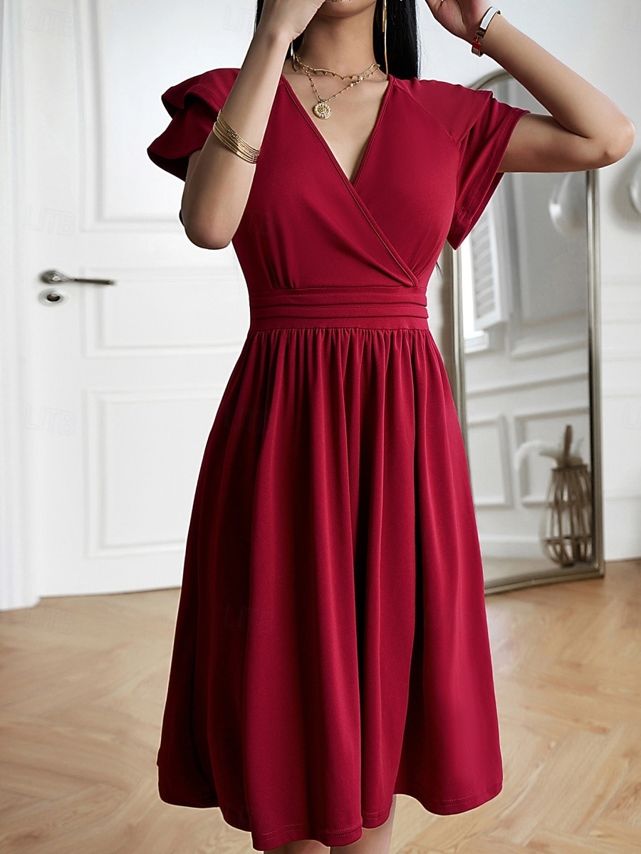 Dames Halflange jurk A lijn jurk Zomerjurk Casual Dagelijks Normale pasvorm Effen Korte mouw V-hals blauw Zwart Wijn Groen Zomer Lente 2026 - $27.99 –P17
