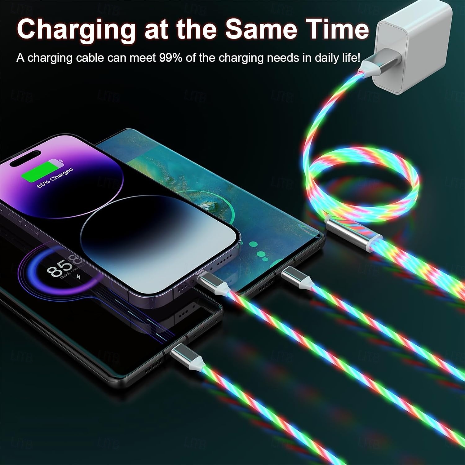 Cavo di ricarica luminoso 3 in 1, cavo di ricarica multi-led, cavo di ricarica luminoso, cavo USB 3A, compatibile con la maggior parte degli smartphone del 2026 a $16.49 –P1