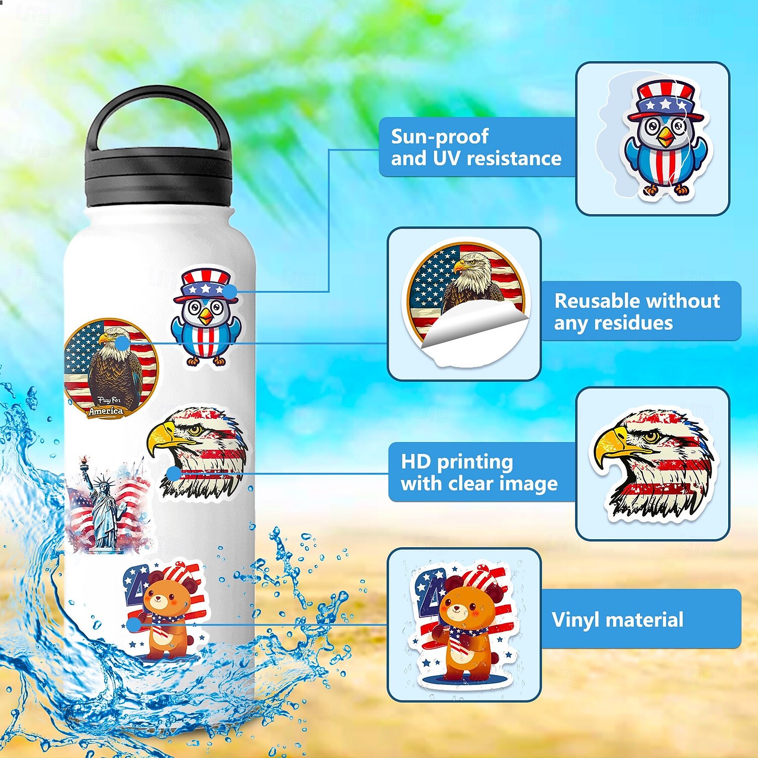 250 buc autocolante pentru sărbătoarea Zilei Independenței Americii, caiet graffiti DIY, skateboard, valiză, autocolante impermeabile, 5 pachete a câte 50 de hârtie artistică 2026 - $11.99 –P11