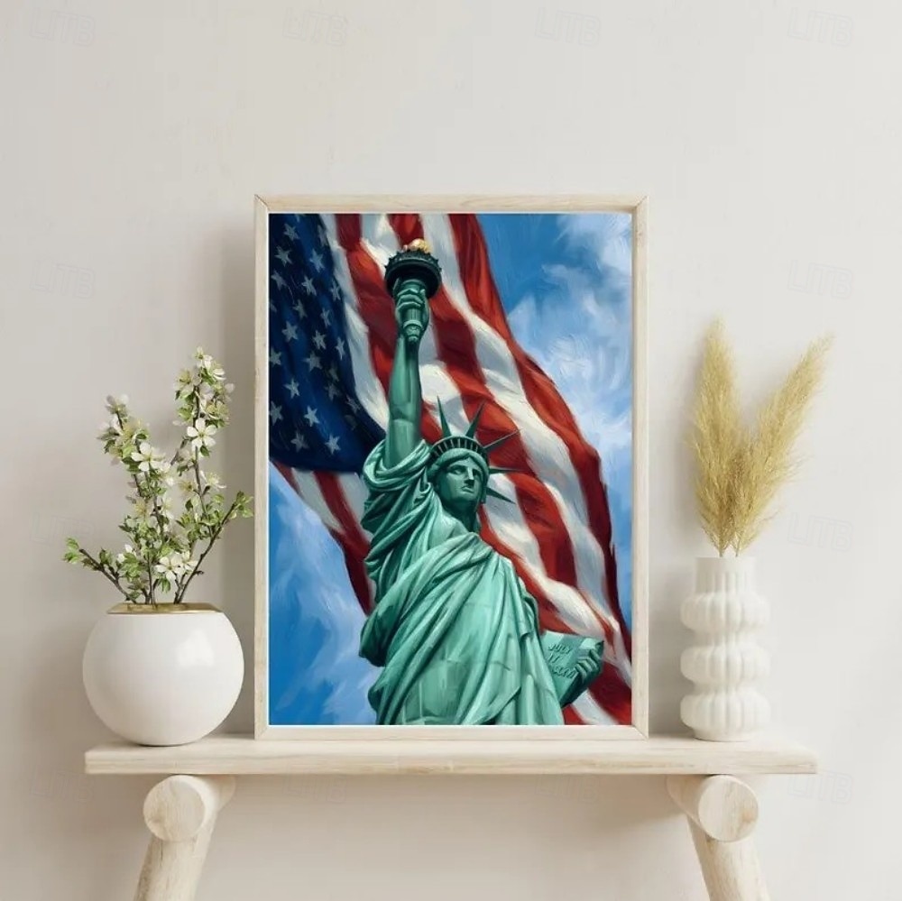 America 250 Years Handmade Oil Painting Canvas Wall Art Decoration Stars Stripes Statueo of Liberty for Home Decor Rolled Frameless Unstretched Painting 2026 - $114.99 –P3