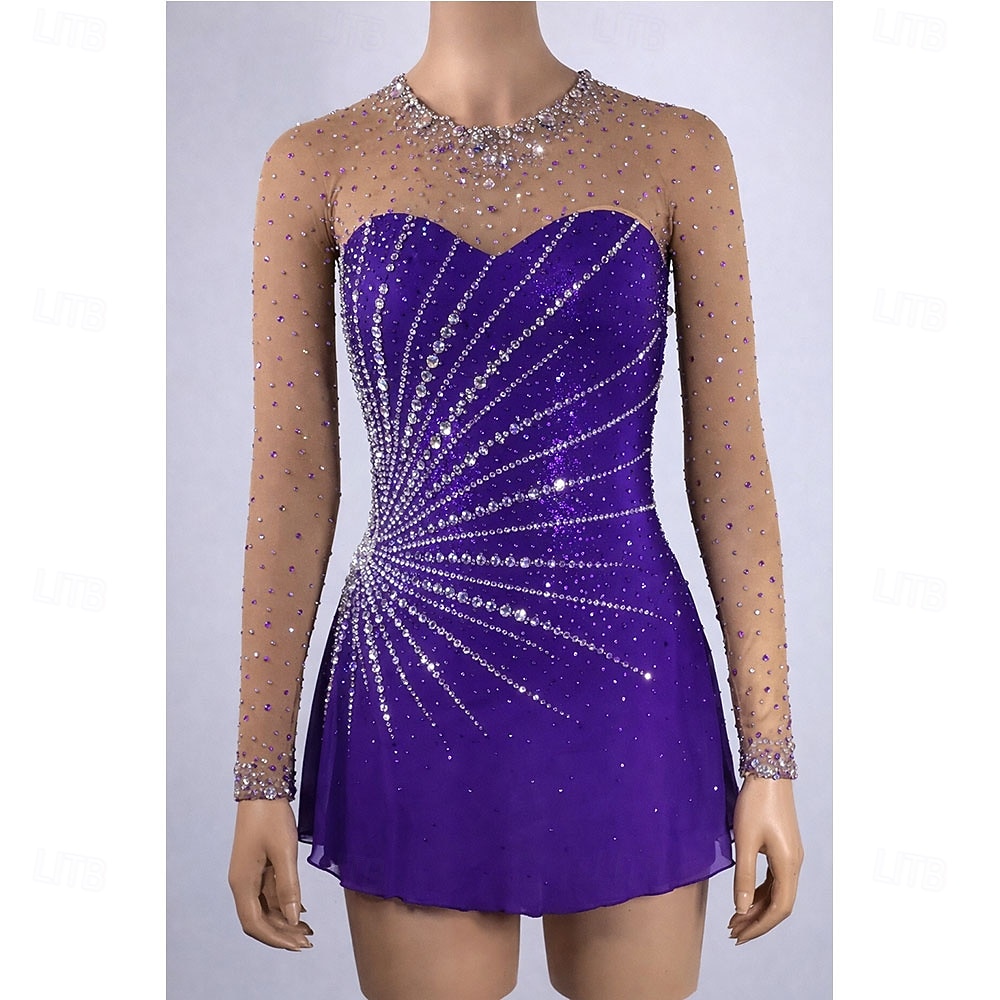 Vestido de patinaje artístico Mujer Patinaje Sobre Hielo Vestidos Morado Retazos Espalda Abierta Elástico Entrenamiento Competición Ropa de Patinaje Clásico Cristal / Strass Manga Larga Patinaje 2026 - $343.19 –P1
