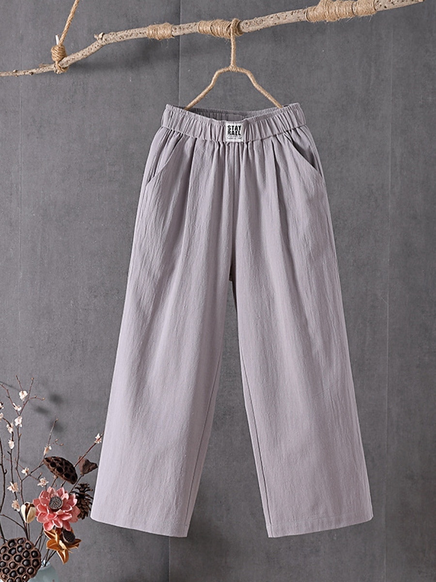 Női Pamut vászon nadrág Nadrág Alkalmi nadrág Egyenes Szabadság Divat Utcai sikk Bokáig érő Magas derék Sima Zseb Rugalmas derék Lélegzési képesség Kényelmes Nem elasztikus Napi Vakáció Utca Fekete 2026 - $9.49 –P3