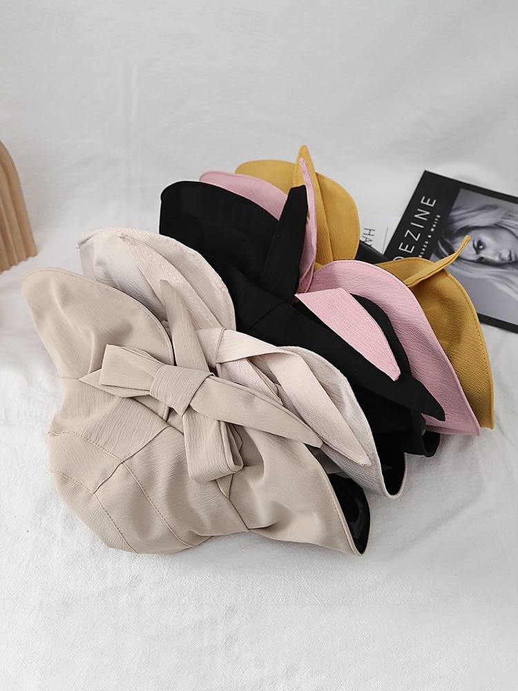 قبعة شمسية نسائية من البوليستر بحافة عريضة مزينة بفيونكة، قابلة للطي لحماية من الأشعة فوق البنفسجية، متوفرة بألوان متعددة، لون أنيق مناسب لعطلة الربيع والارتداء اليومي غير الرسمي 2026 - $11.99 –P10