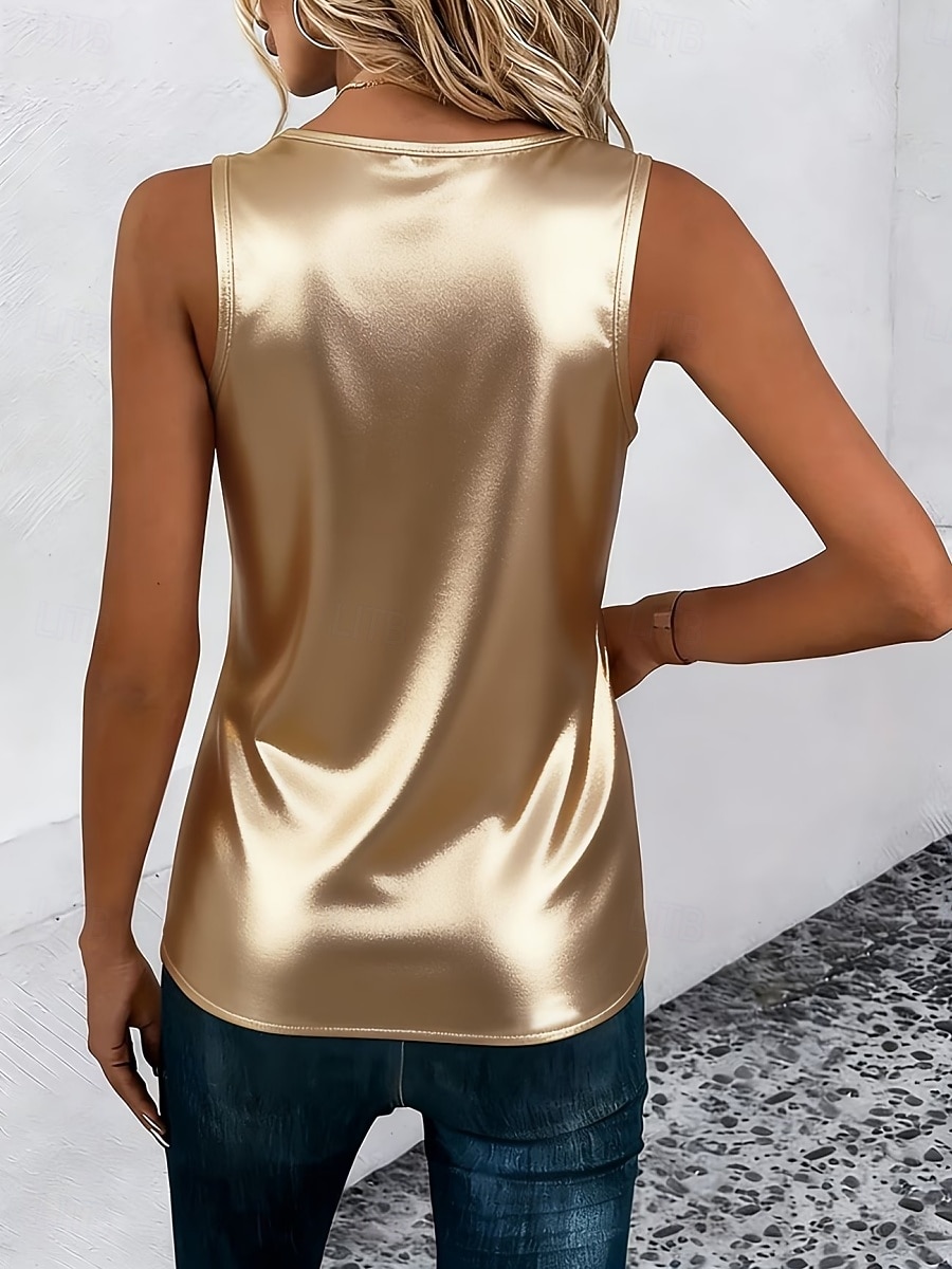בגדי ריקוד נשים עליונית טנק חולצה חולצה ללא שרוולים אחיד מסוגנן קלסי מודרני ללא שרוולים צווארון V חולצות רגילות יומי חגים ליציאה כסף שחור שמפניה קיץ אביב 2026 - $21.99 –P4