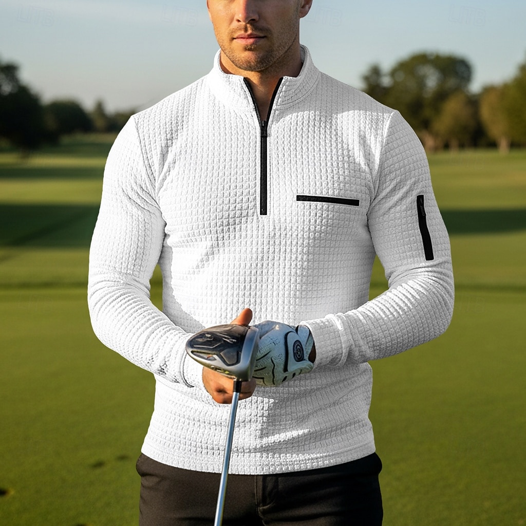 Voor heren Wafel Poloshirts Pullover Casual Sport & Outdoor Kwart ritssluiting Lange mouw Modieus Comfortabel Kleurenblok Rits omhoog Zak Lente Herfst Lente & Herfst Strak blauw Zwart Wit Oranje 2026 - $24.99 –P1