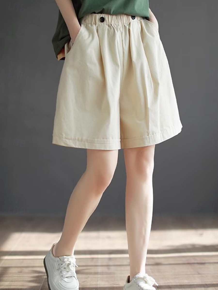 Dame Imitert bomullslin kinesisk Shorts Sommershorts Ferie Mote Gatemote Full lengde Høy Midje عادي Lomme Elastisk midje comfy Komfort Myk Elastisk utendørs Gate Aprikos Svart Grønn Kakifarget Sommer 2026 - $19.99 –P7