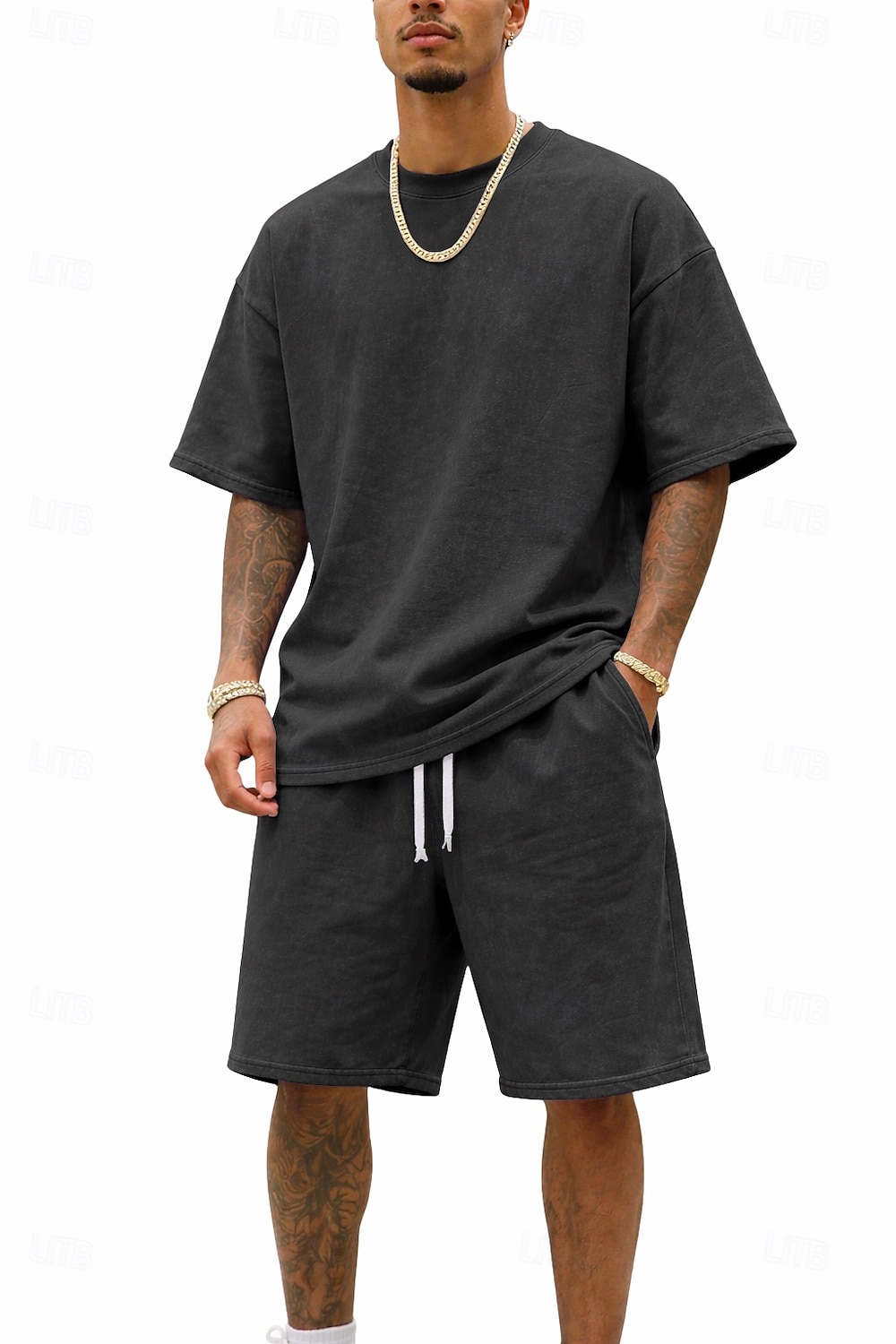 Men T-shirt Suits Tracksuit Shorts and T Shirt Set Short Sleeve Crew Neck Summer Color Block Gymnatics Casual 2 Piece Distressed Casual Vacation Daily Wear Army Green Black Gray Top Tee for Men 2026 - $35.99 –P5