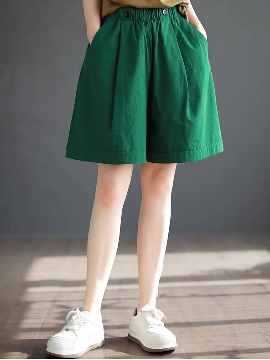 Dame Imitert bomullslin kinesisk Shorts Sommershorts Ferie Mote Gatemote Full lengde Høy Midje عادي Lomme Elastisk midje comfy Komfort Myk Elastisk utendørs Gate Aprikos Svart Grønn Kakifarget Sommer 2026 - $19.99 –P4