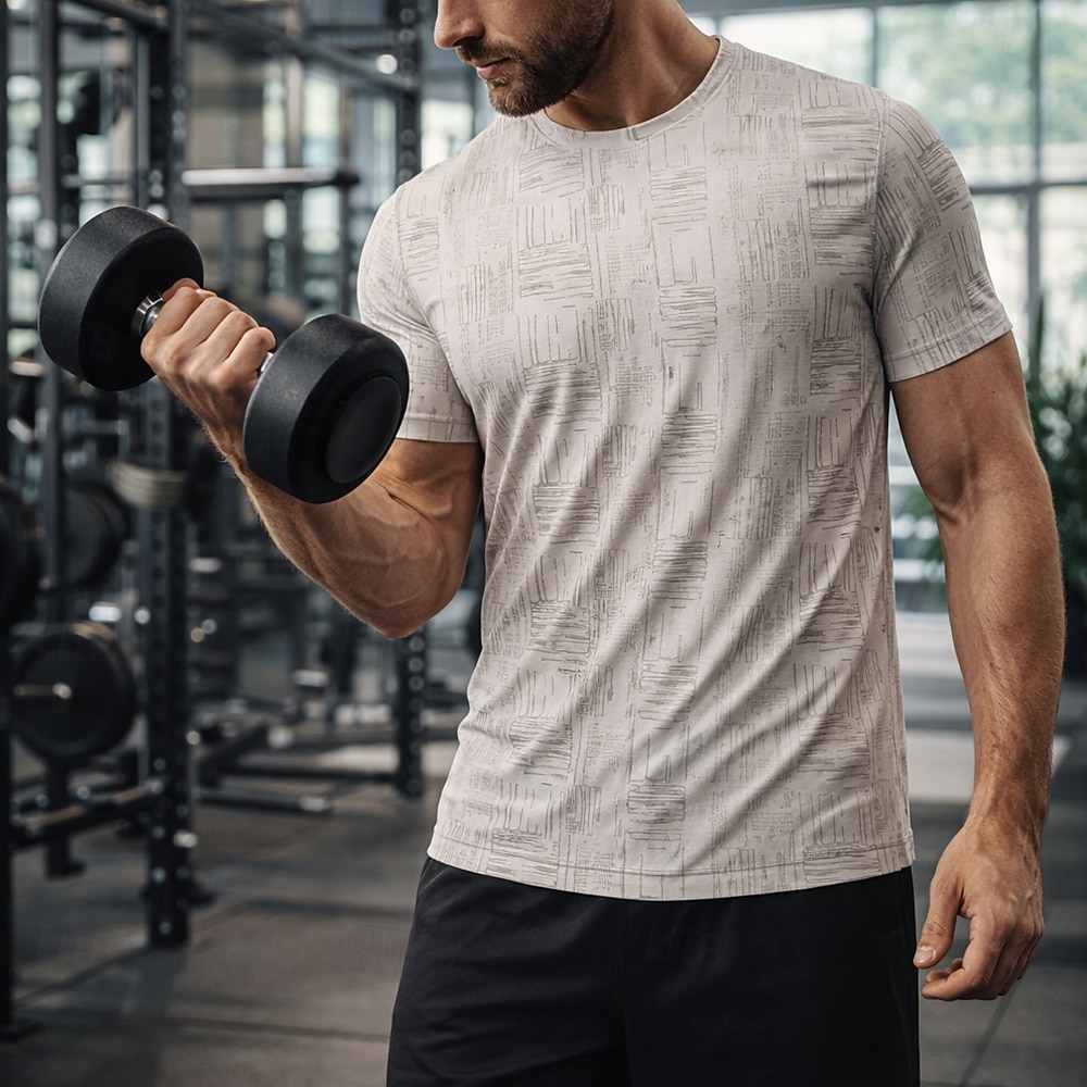 رجالي منقوش   متقلب تيشيرت للجري قميص ضاغط قميص رياضي قمة الرياضة الصيف كم قصير سريع جاف رطوبة فتل متنفس تمرين نادي رياضي المشي الركض أزرق سكني غامق مشمشي ملابس رياضية ألبسة رياضية 2026 - $18.99 –P3