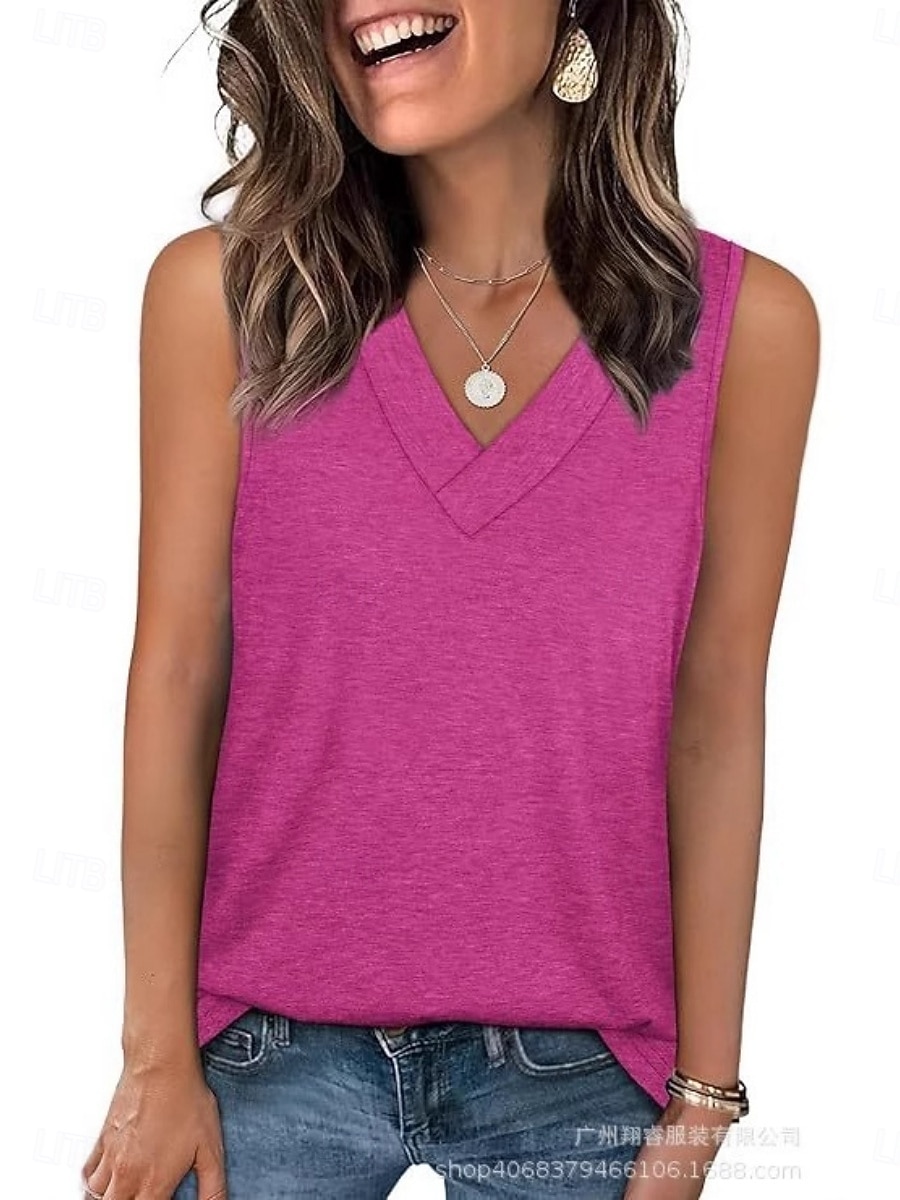 Damen Bluse Einfach Aktiv Lässig Ärmellos V Ausschnitt Normale Oberteile Täglich Ferien Ausgehen Schwarz Weiß Rosa Fuchsie Rosa Sommer Frühling 2026 - $13.99 –P6