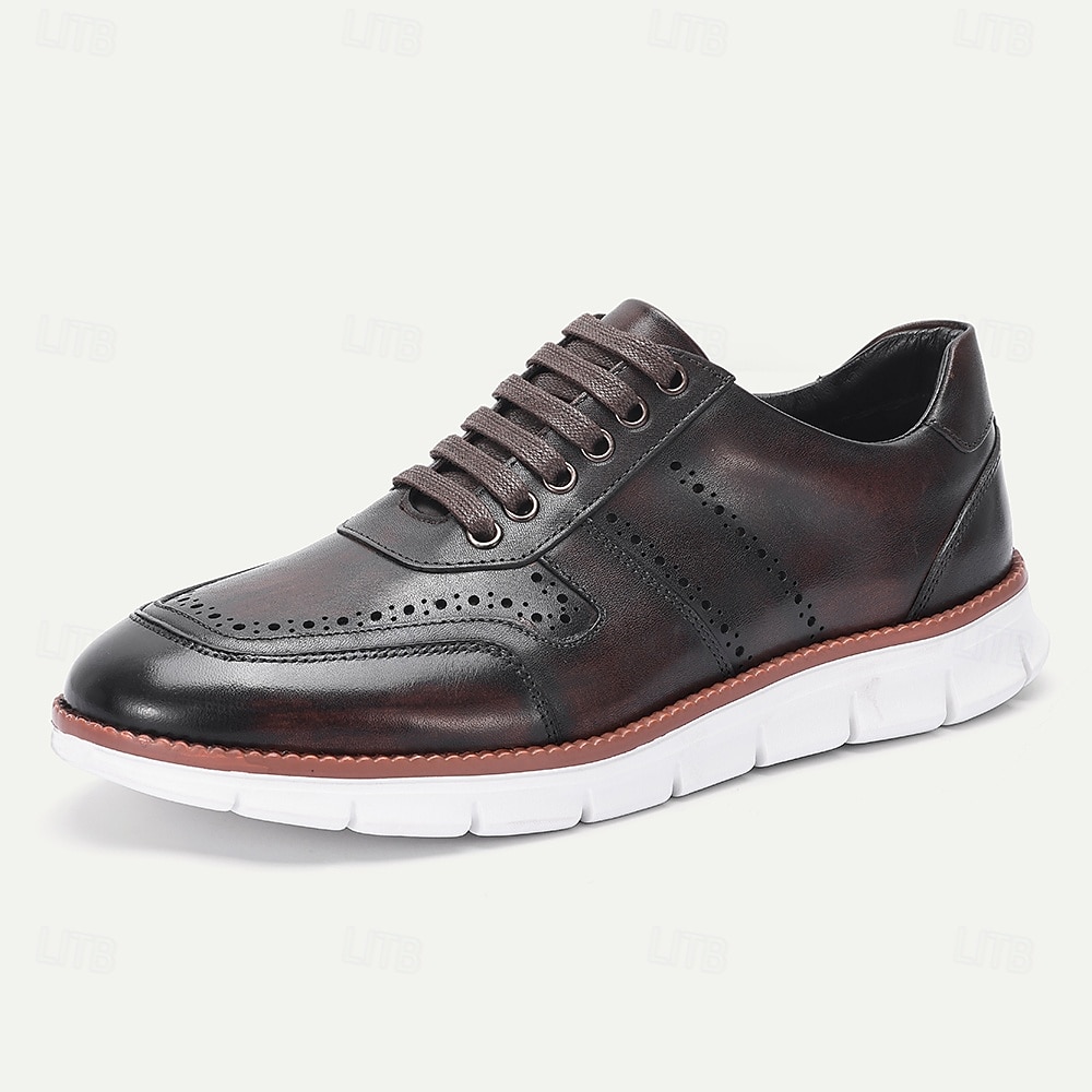 Sapatos masculinos de couro legítimo bordô com cadarço, calçados formais premium para casamentos e ocasiões especiais. de 2026 por $84.99 –P1