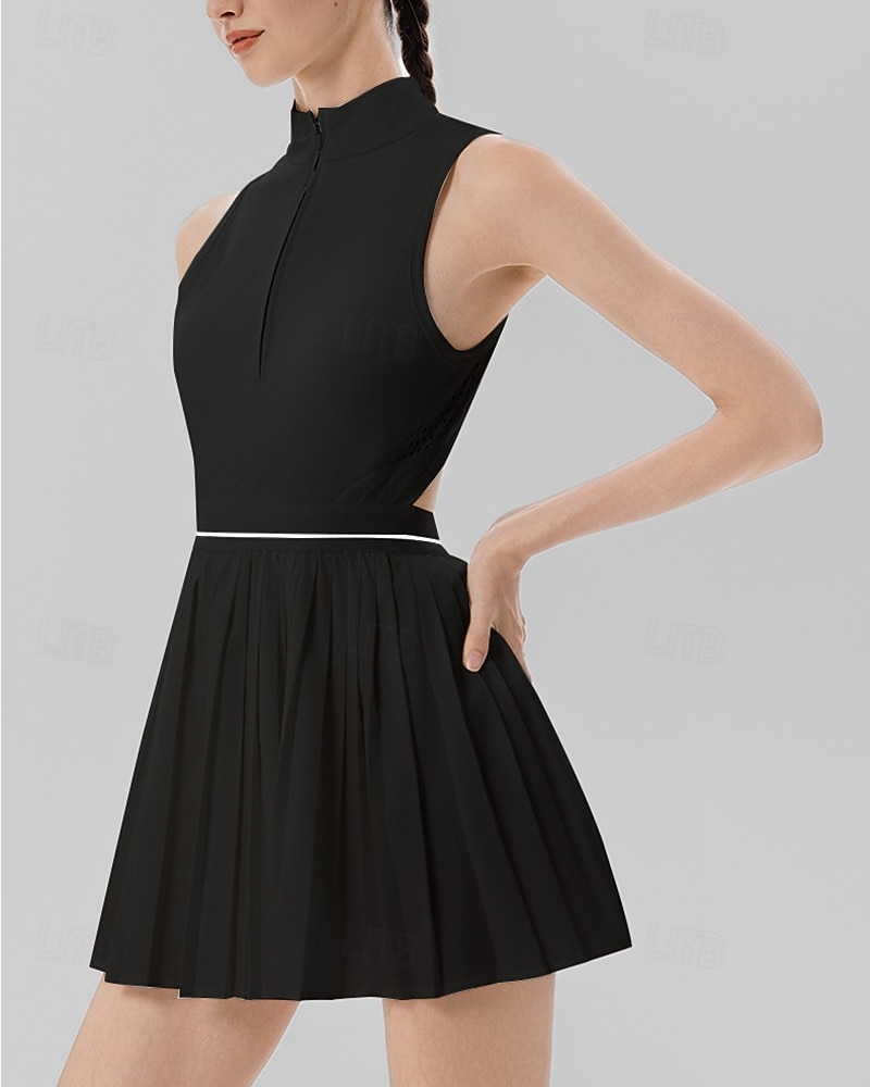 Mulheres Cor Sólida Vestido de tênis com shorts e sutiã embutidos Vestido esportivo Sem Manga Zip Up Bolsos Elástico Respirável Tênis Corrida Ginástica Gola Alta Vestidos Moletom Preto Branco Roupas de 2026 por $55.99 –P8