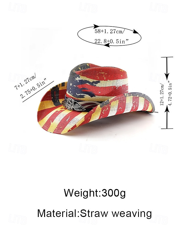 United States 250th Anniversary Men's Straw Western Cowboy Hat with Patriotic Flag Prints, Breathable Woven Fedora Style in Multiple Designs,Festival, Vacation & Casual Wear 2026 - $29.99 –P12