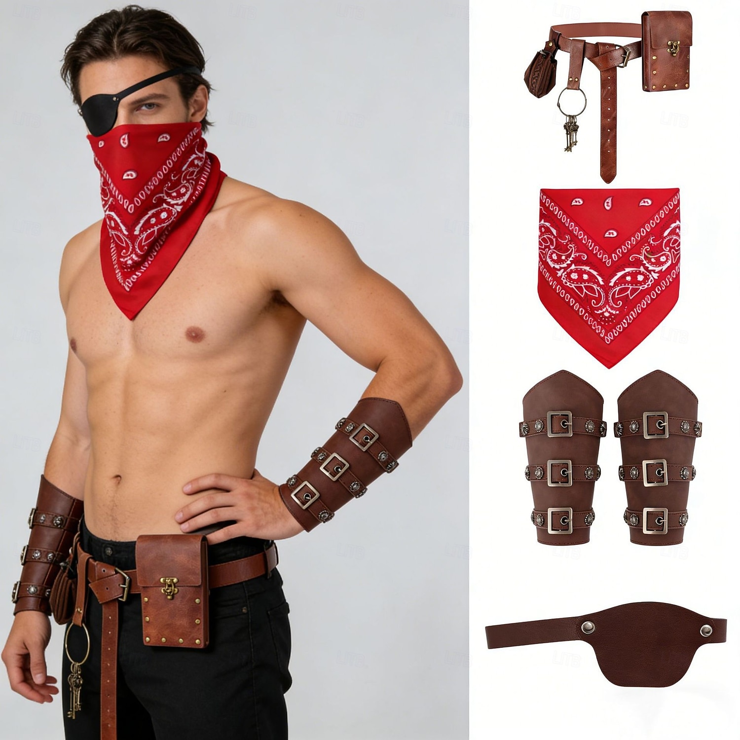 Médiéval Renaissance Costume élégant Accessoires Pirate Viking Déguisement Homme Viking Pirate Halloween Carnaval Performance LARP Foire de la Renaissance Adulte Bracelet Ceinture Eye Patch de 2026 ? $38.99 –P4